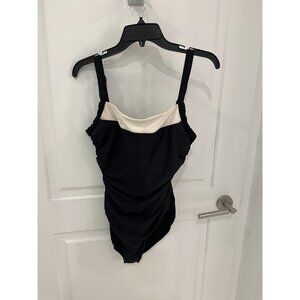 Miraclesuit Sz 12D One piece Swimsuit Black Ivory Ruched Slimming Body Control